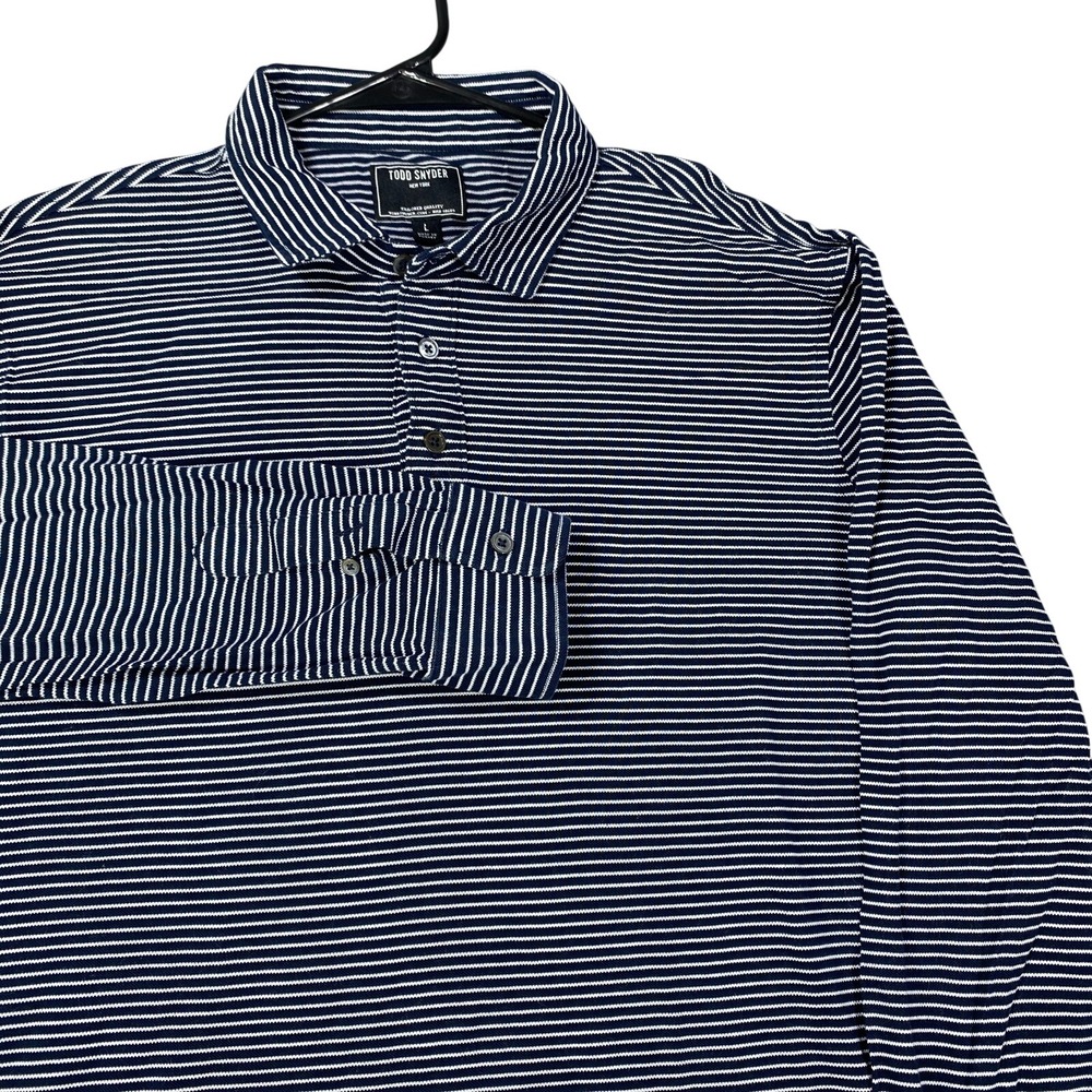 Todd Snyder Polo Mens Large Black White Long Sleeve Stripe Shirt Cotton Tailored
